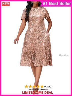 Sequins Glitter Short Sleeve Maxi A-Line Party Prom Dress